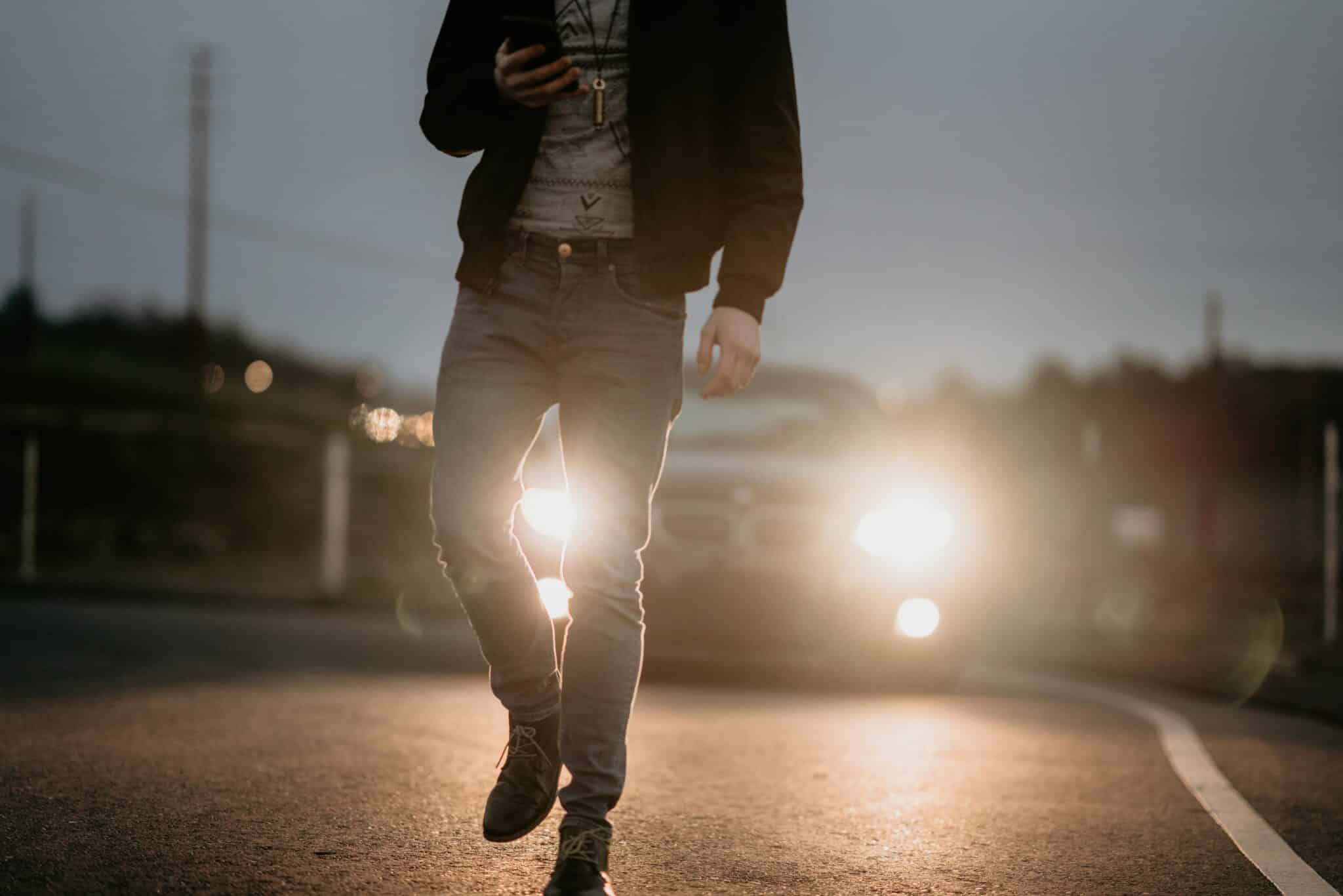 Man walking on a road