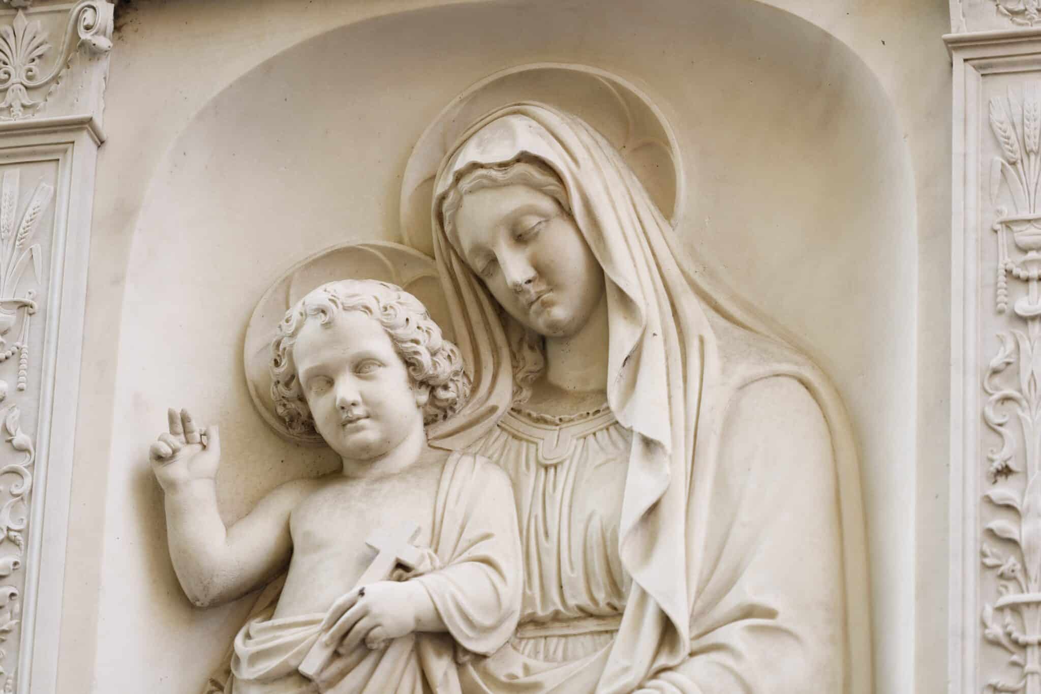 An image of Mary and the child Jesus is seen along a street in Rome May 3, 2023. (CNS photo/Justin McLellan)