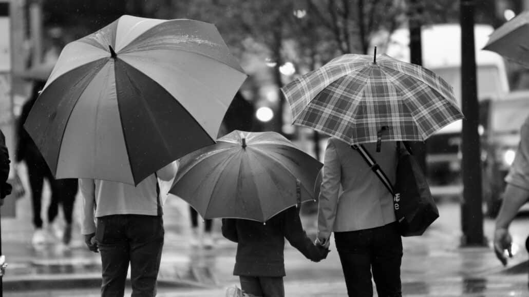 People walking in the rain