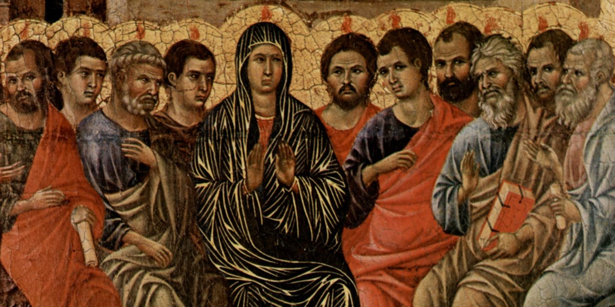 painting of the disciples and Mary in the upper room at pentecost