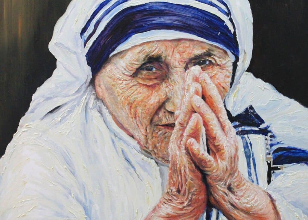 A painting of Mother Teresa of Kolkata is seen in this 2011 file photo. (CNS photo/Anto Akkara)
