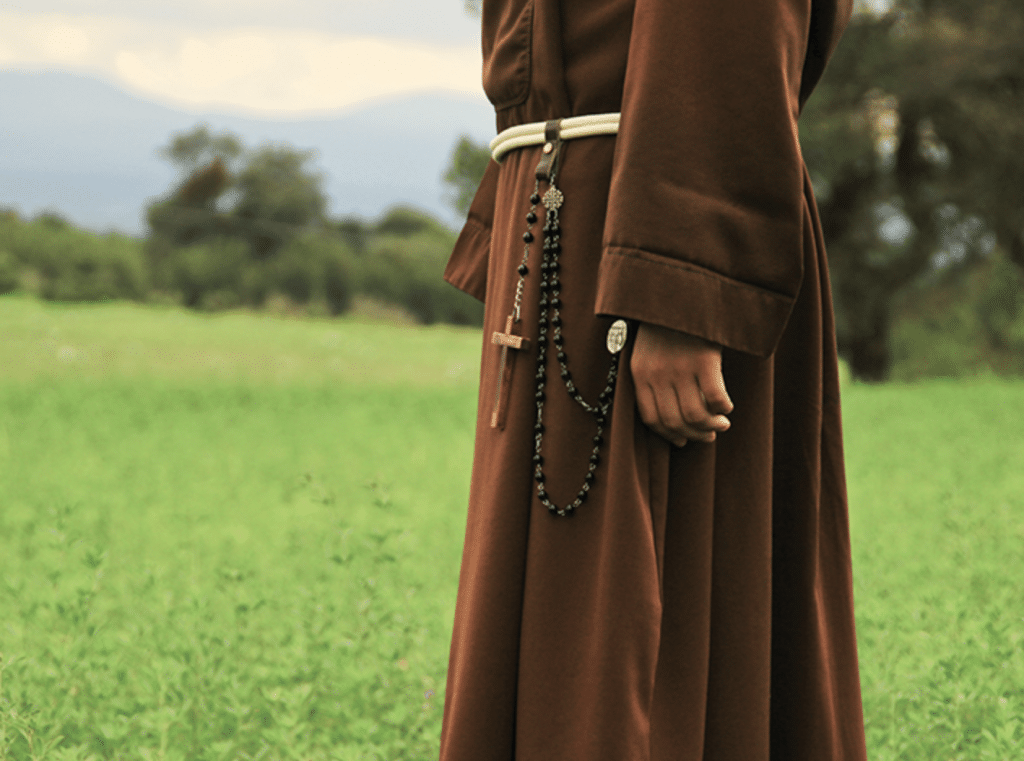 A friar’s rosary hangs from his cord. Devotion to Mary is immensely popular in Mexico, a nation of nearly 93 million Catholic faithful.