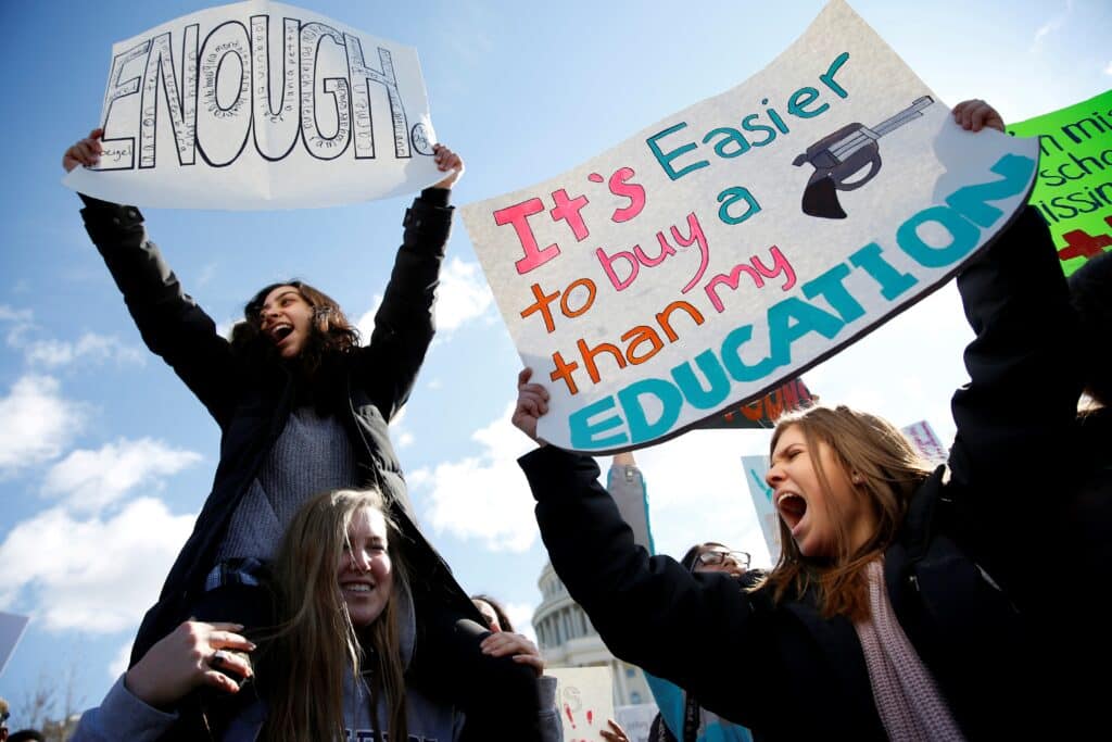 Students march against gun violence. (CNS photo/Joshua Roberts, Reuters)