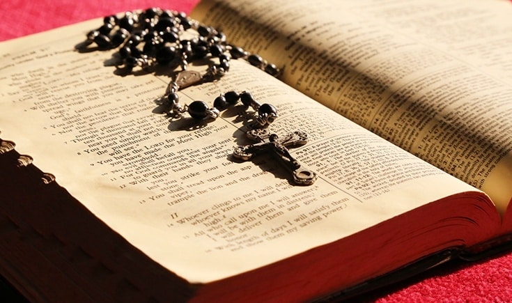 Rosary on a bible