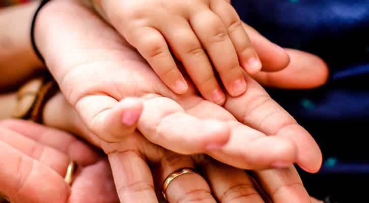 Child and adult hands