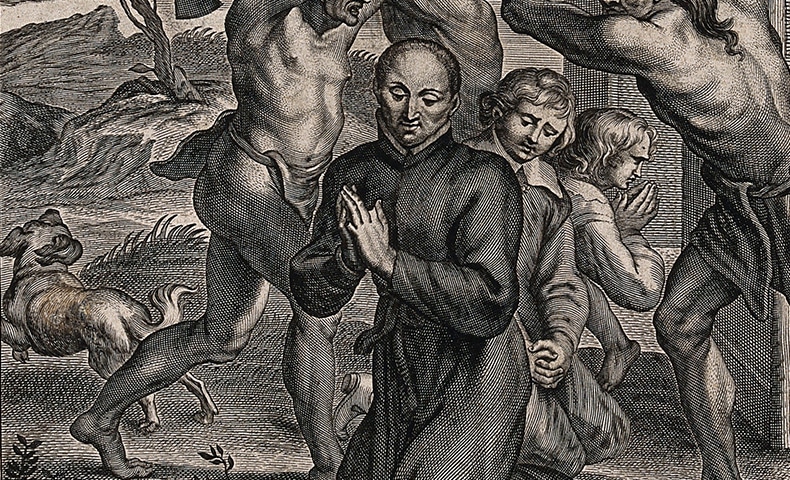 Engraving of Saints Isaac Jogues, Jean de Brébeuf, and Companions