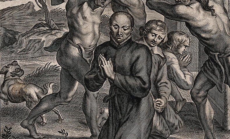 Engraving of Saints Isaac Jogues, Jean de Brébeuf, and Companions