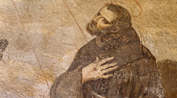 Mural of Saint Francis in prayer
