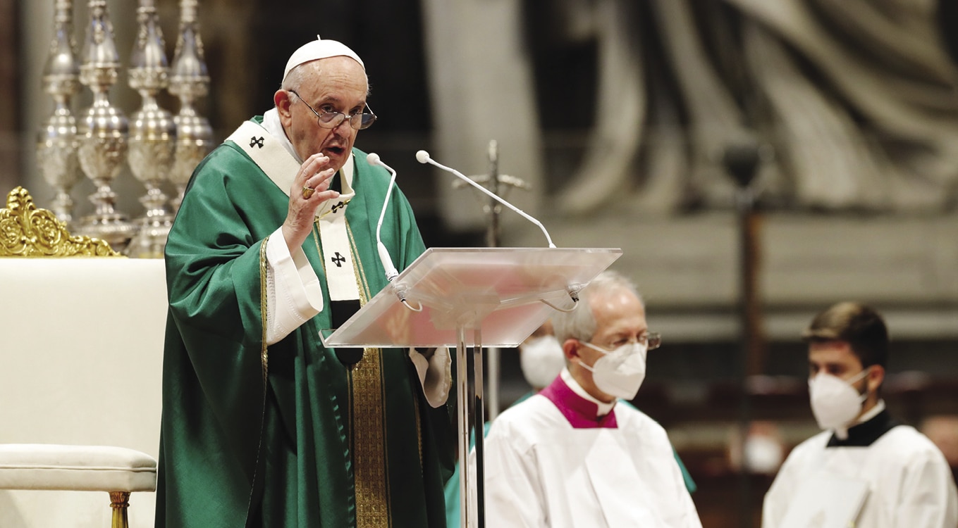 Pope Francis gives a talk at the Vatican