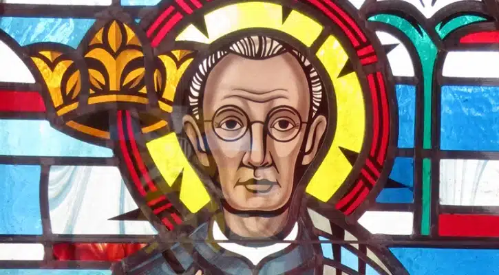 Stained glass window of Saint Maximilian Mary Kolbe