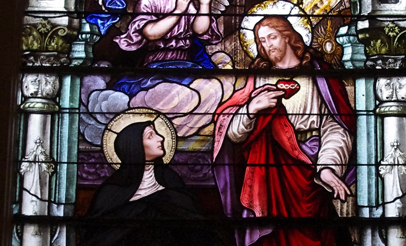Stained glass window of Saint Margaret Mary Alacoque