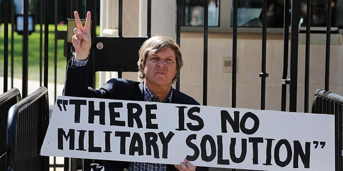 Person protesting the military