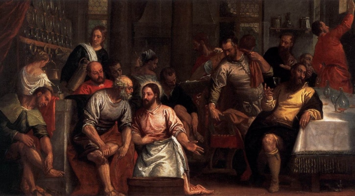 Painting of Christ washing the feet of others