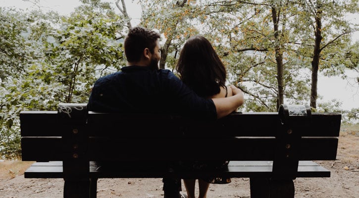 Two people on a park bench