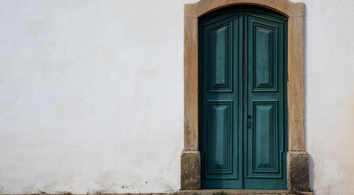 Set of closed blue doors