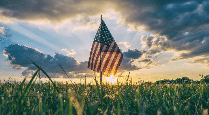 American flag in a field