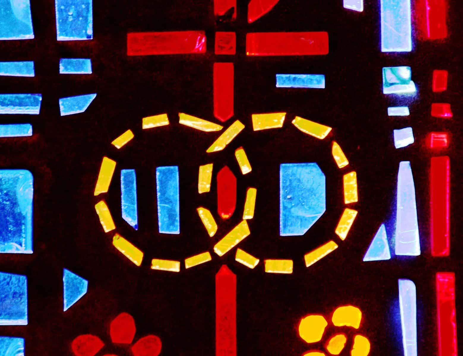 A pair of wedding bands symbolizing the sacrament of marriage is depicted in a stained-glass window at St. Isabel Church in Sanibel, Fla. (OSV News photo/CNS filer, Gregory A. Shemitz)