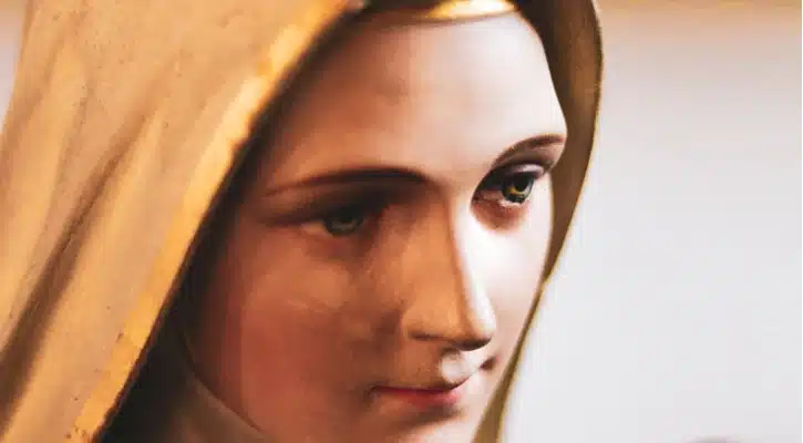 Closeup of statue of Mary