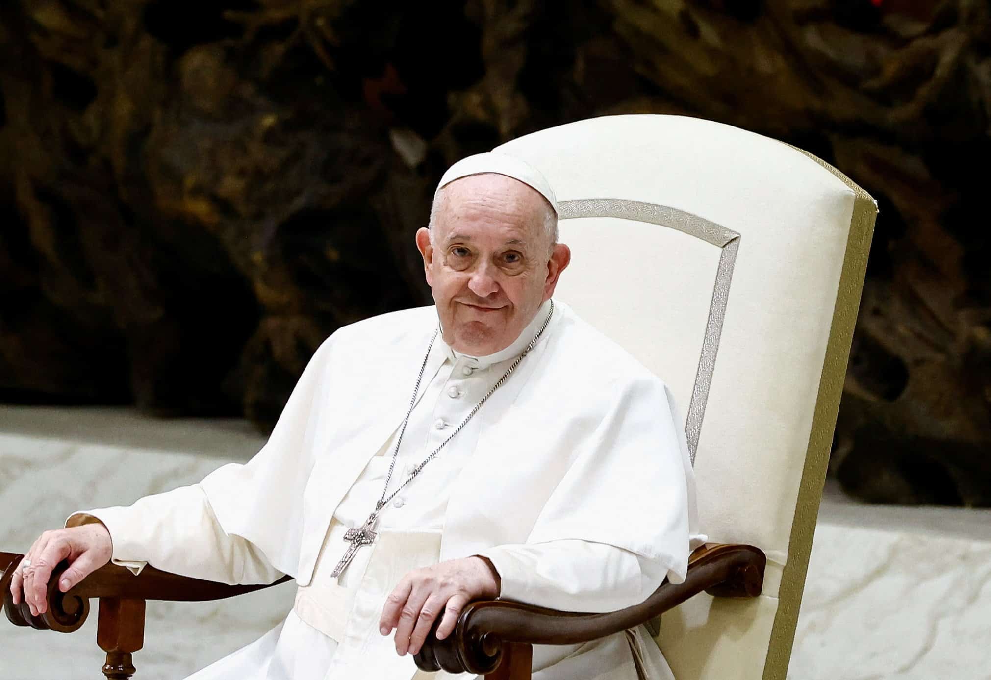 Pope Francis smiles during an audience with members of Confindustria, the General Confederation of Italian Industry, and members of their families, in the Vatican audience hall Sept. 12, 2022. (OSV News photo/Yara Nardi, Reuters)