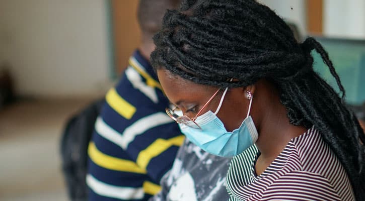 Woman wearing protective mask