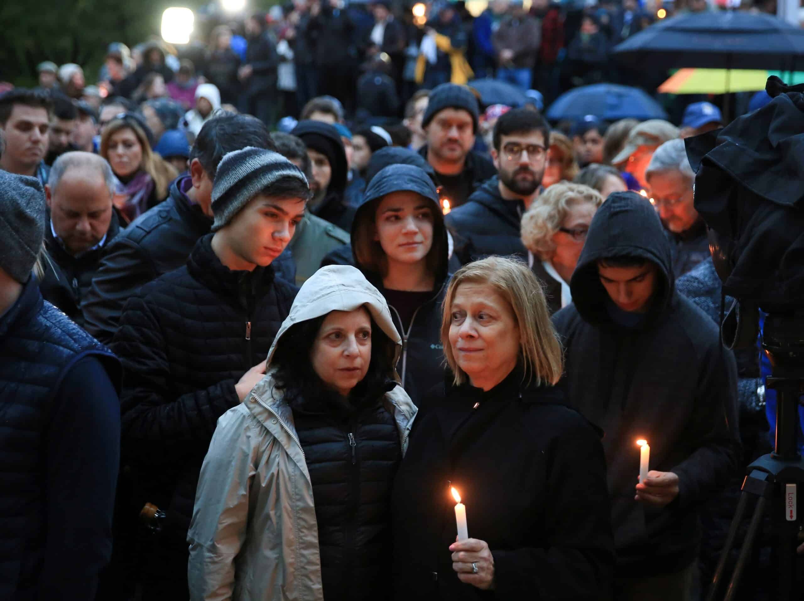 People mourn the loss of life as they hold a vigil for the victims of the Tree of Life Congregation shooting in Pittsburgh Oct. 27, 2018. At least 11 people were killed and six others wounded, including four police officers, during the shooting at the synagogue. A federal jury June 16, 2023, found 50-year-old Robert Bowers of Baldwin, Pa., guilty of all 63 charges filed against him in the attack. (OSV News photo/John Altdorfer, Reuters)