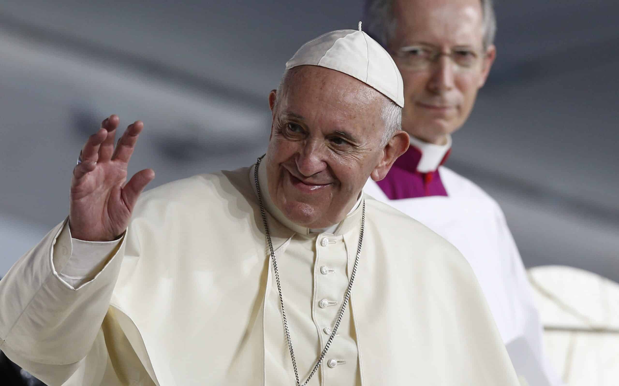 Pope Francis waves as he arrives to lead the World Youth Day prayer vigil at St. John Paul II Field in Panama City Jan. 26, 2019. (CNS photo/Paul Haring) See POPE-PANAMA-WYD-VIGIL Jan. 26, 2019.