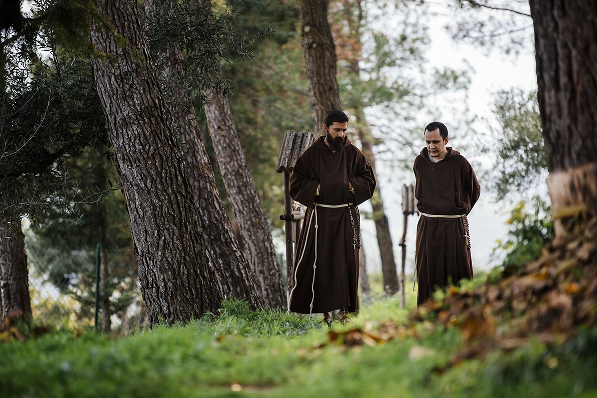 Actor Shia LaBeouf, who portrays St. Pio of Pietrelcina, and Brother Alexander Rodriguez, who is a Capuchin Franciscan, appear in the new drama "Padre Pio," which premiered at last year's Venice Film Festival and will be released in U.S. theaters and on demand June 2, 2023. (OSV News photo/Gravitas Ventures)