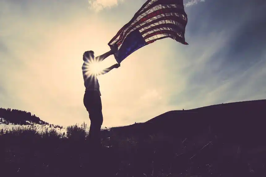 Man holds American flag