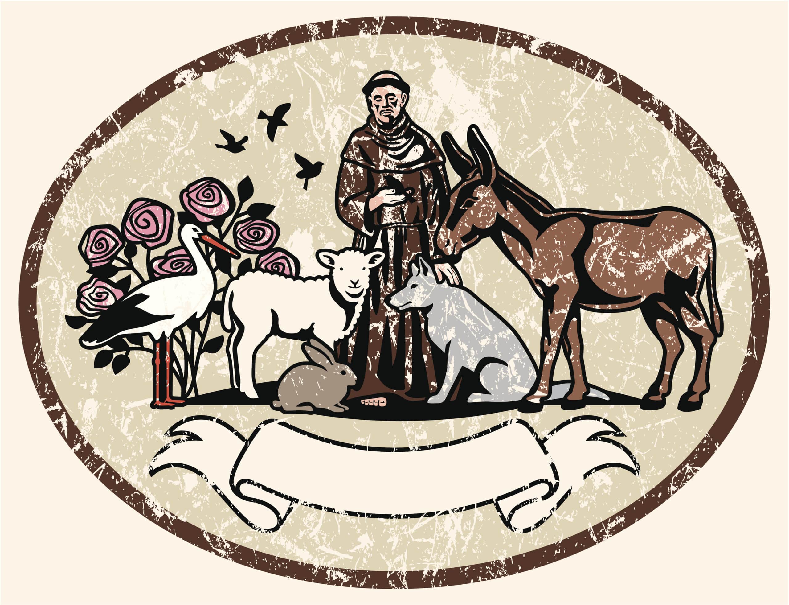 St. Francis of Assisi - the patron saint of animals. The elements are a separate grouping from the background, so easily used elsewhere.