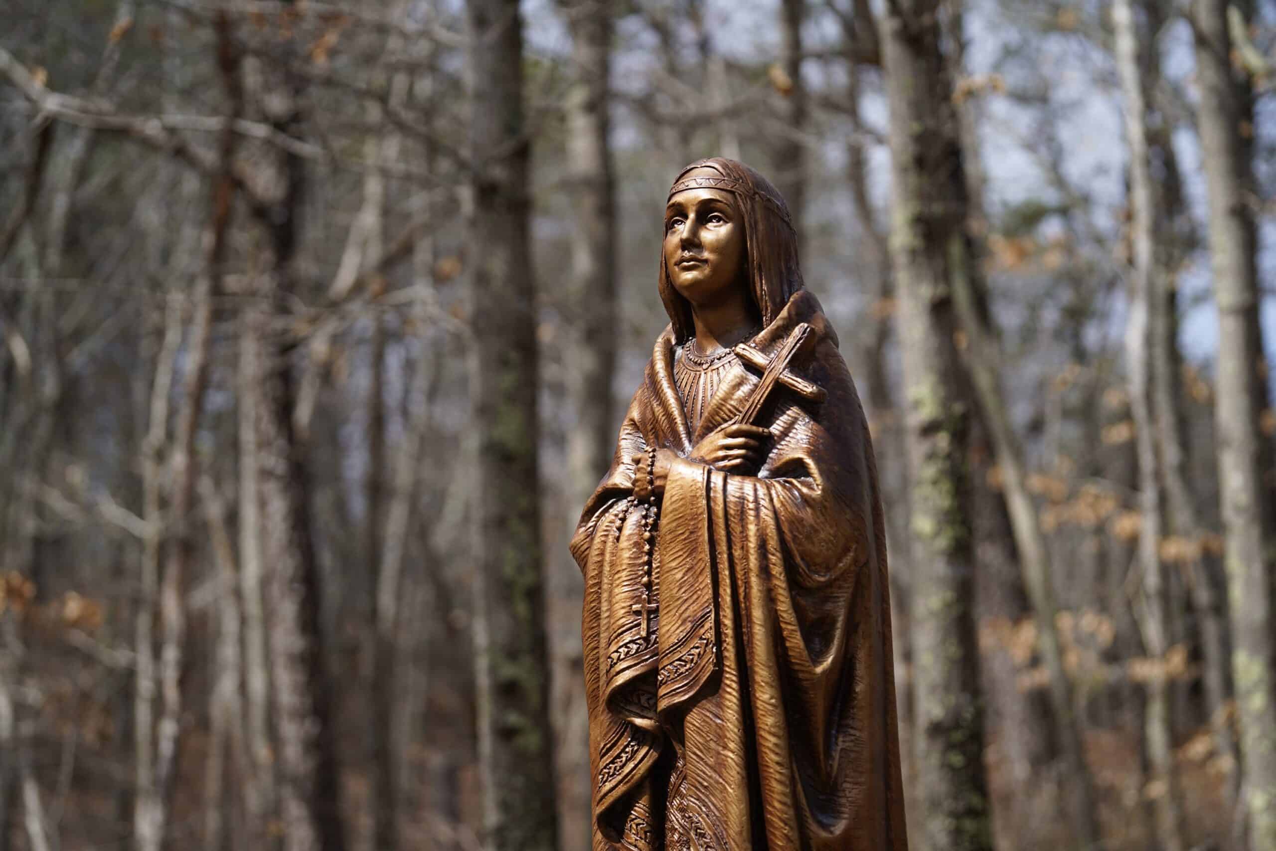 A statue of St. Kateri Tekakwitha, the first Native American to be canonized, is seen at Our Lady of the Island Shrine in Manorville, N.Y., March 25, 2021. (CNS photo/Gregory A. Shemitz)