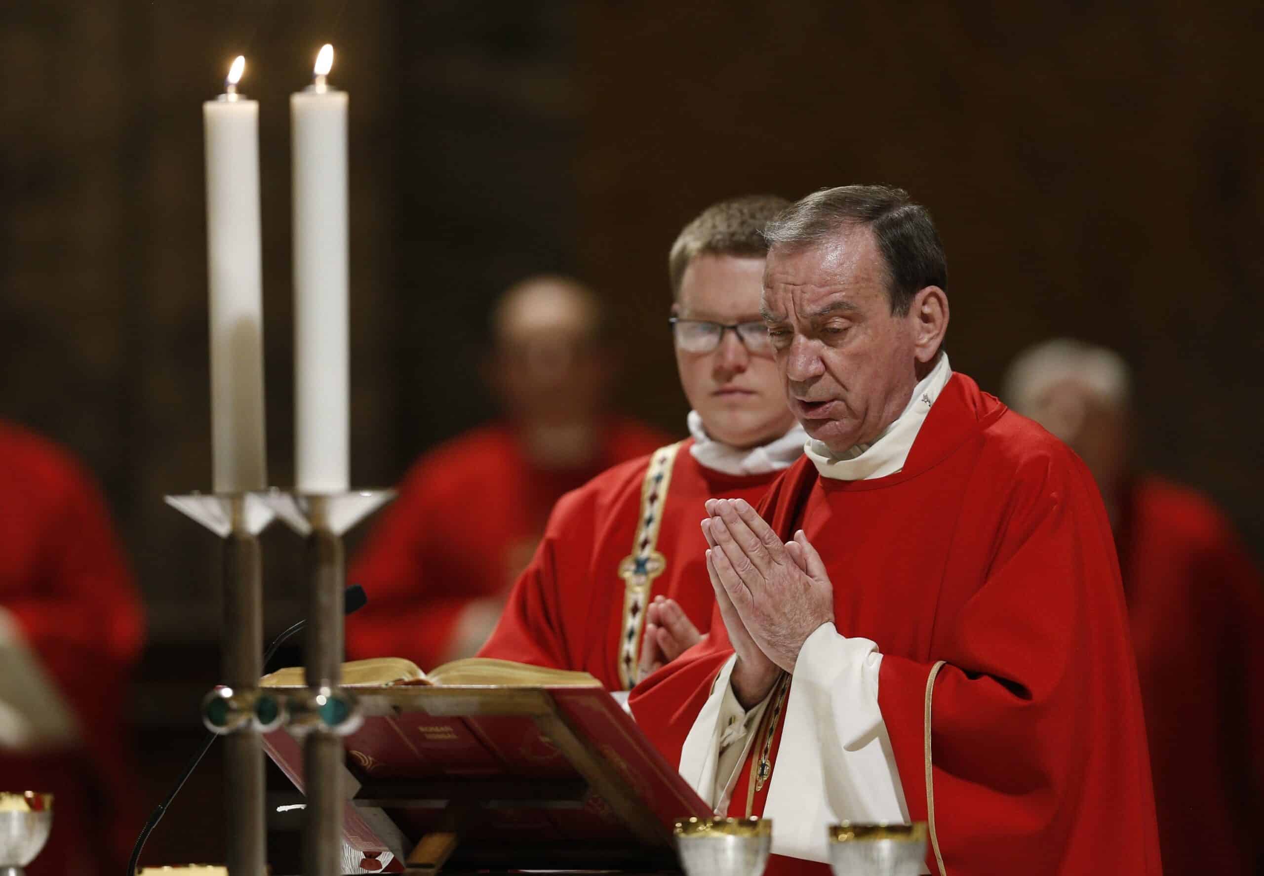 Archbishop Dennis M. Schnurr of Cincinnati concelebrates Mass with other U.S. bishops from Ohio and Michigan at the Basilica of St. Paul Outside the Walls in Rome Dec. 11, 2019. The archbishop sent letter to the faithful opposing a proposed abortion amendment on the Ohio November ballot. (CNS photo/Paul Haring)