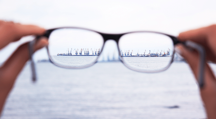 Glasses focusing on the distance.
