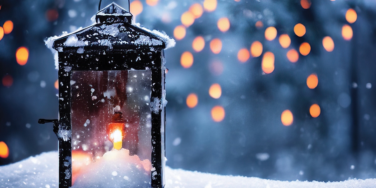 lantern in the snow