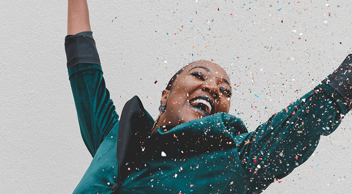 Joyful woman rejoicing