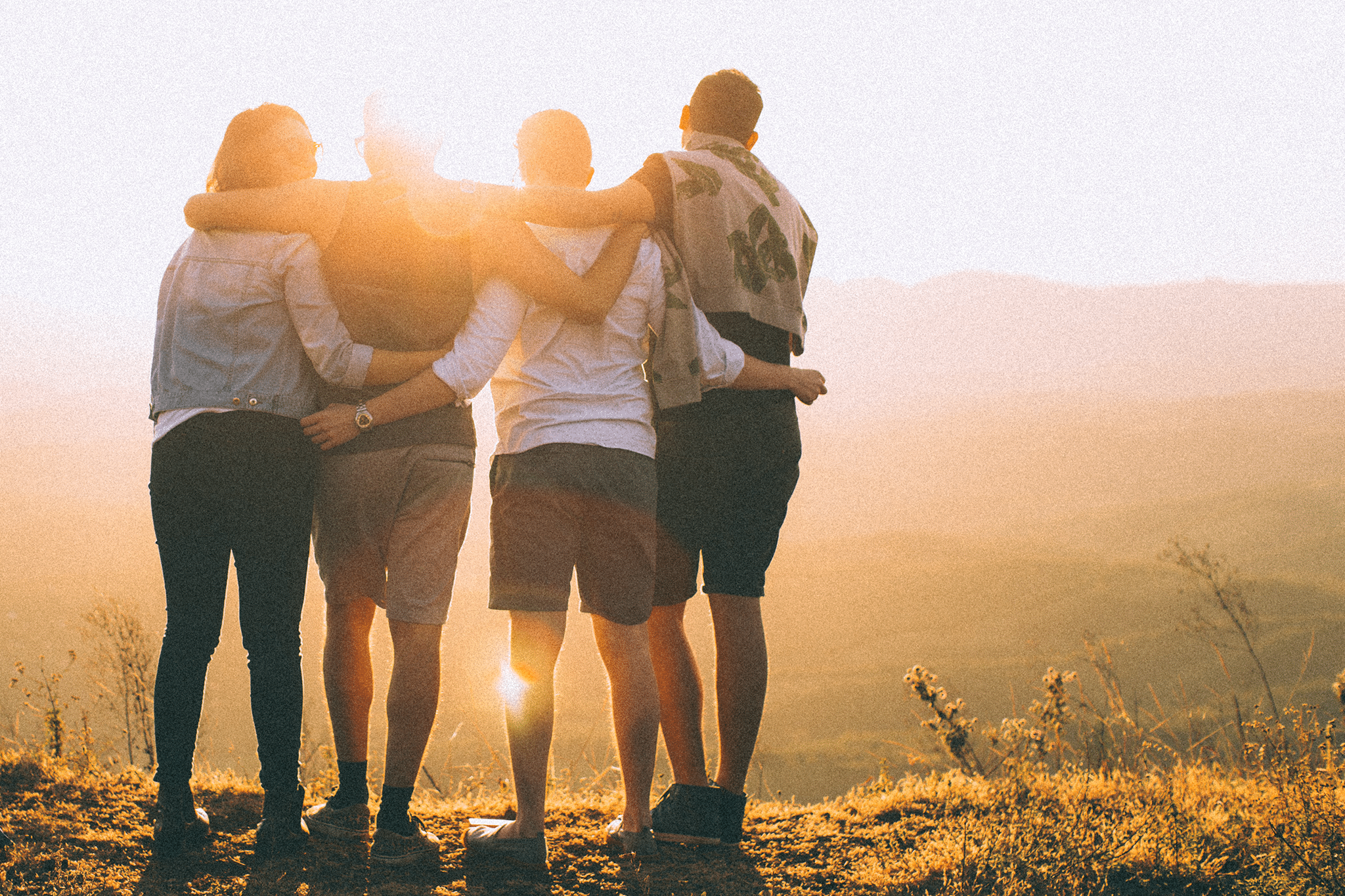 group of friends hugging