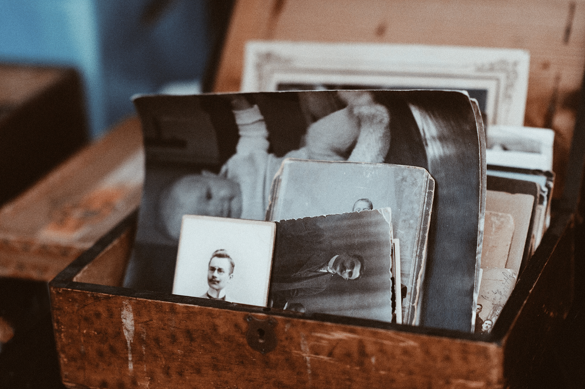 box with family photos