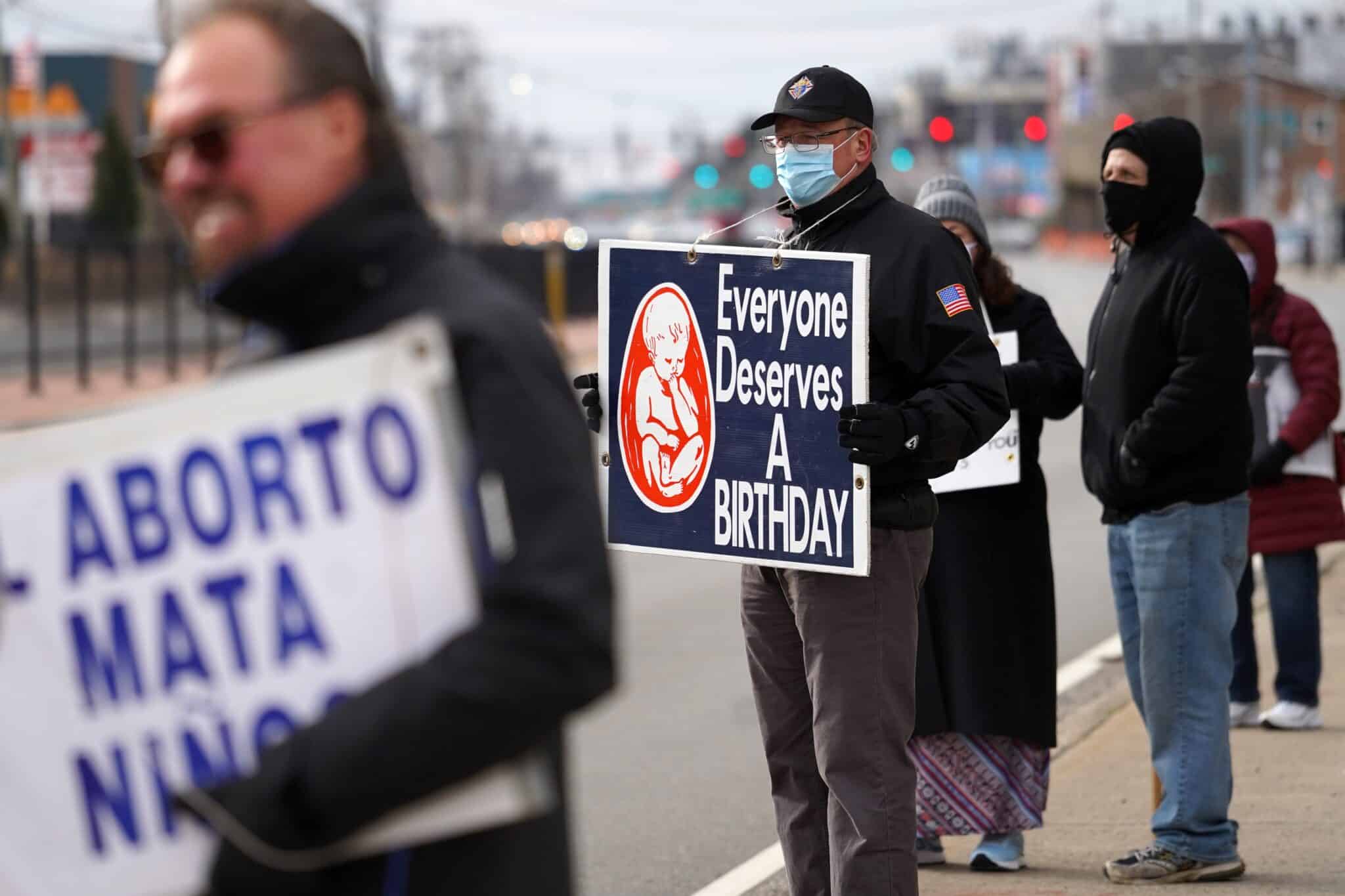Nick Ulrich, a member of the Knights of Columbus council of Holy Family Parish in Hicksville, N.Y., participates in a pro-life rally outside Nassau University Medical Center in East Meadow, N.Y., Jan. 17, 2021. (OSV News photo/Gregory A. Shemitz)