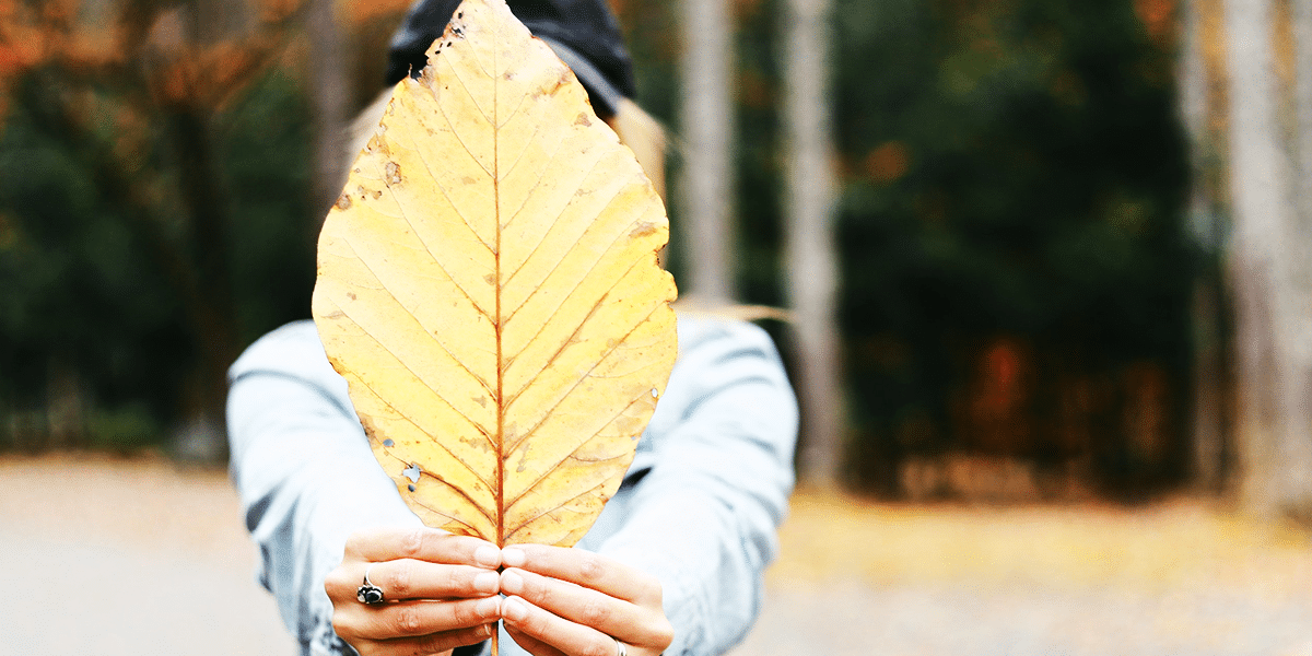 woman holding big leaf