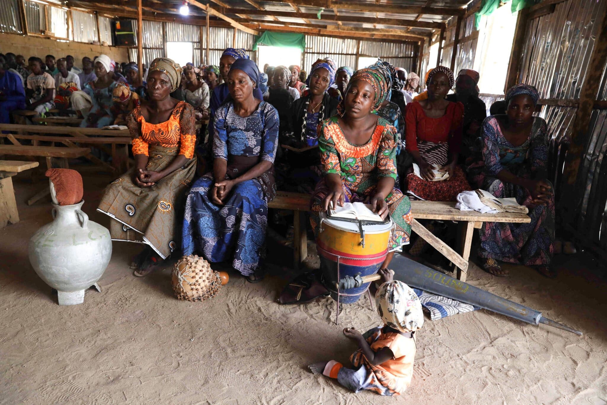 Christians attend a Sunday service at a church in Chibok, Nigeria, April 7, 2024. Nigerian soldiers fired upon students who were protesting the relentless attacks on Christian villages in Nigeria April 18 and 19, according to the British nongovernmental organization Release International. (OSV News photo/Temilade Adelaja, Reuters)