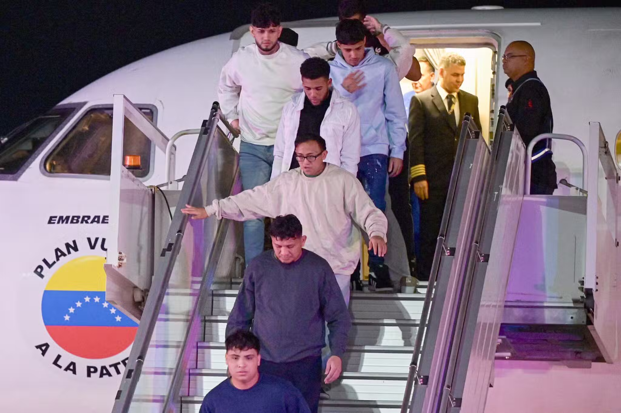 Venezuelan migrants arrive on a deportation flight from the U.S. at Simon Bolivar International airport in Maiquetia, Venezuela, Feb. 10, 2025.