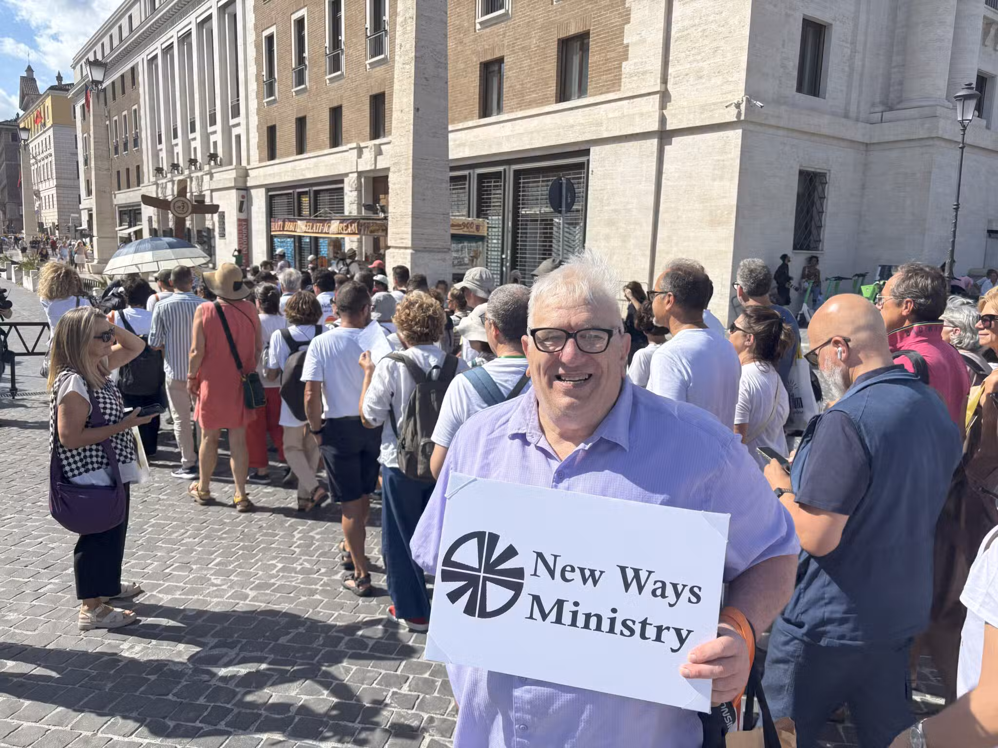 Francis DeBernardo, executive director of New Ways Ministry, poses for a photo near the beginning of the Jubilee procession to the Holy Door of St. Peter's Basilica at the Vatican Sept. 6, 2025.