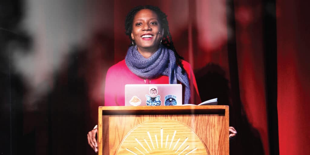 Chloé Valdary during a speech