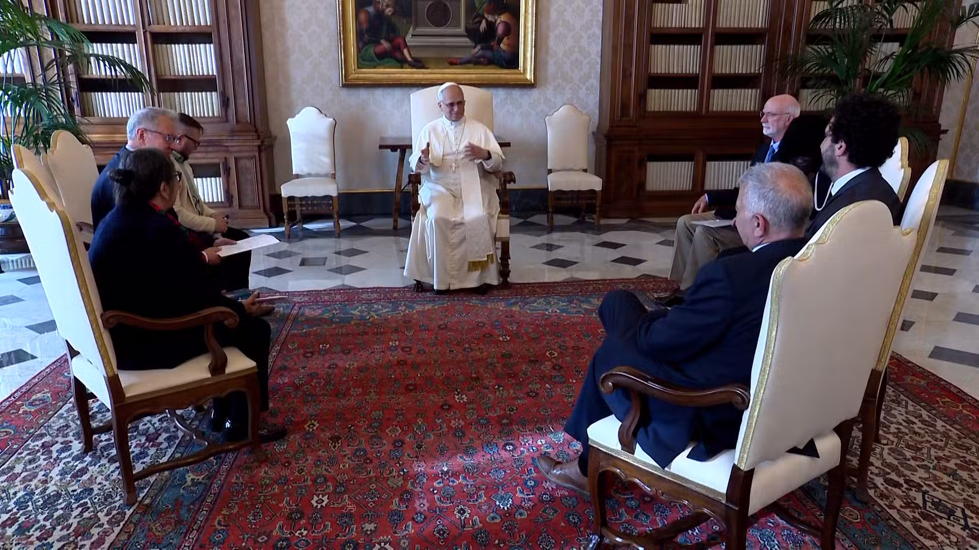 Pope Leo XIV is seen in a video clip meeting with members of the board of Ending Clergy Abuse, a coalition of survivors and human rights advocates working to end clergy abuse, enforce accountability and promote justice and truth.