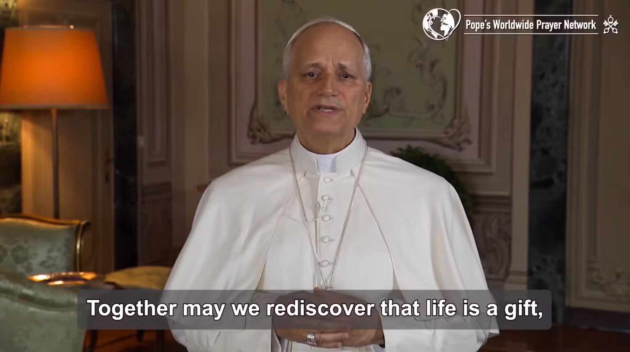 Pope Leo XIV, in a screen grab from a video recorded in the Villa Barberini at Castel Gandolfo, Italy, calls on Christian communities to support those struggling with suicidal thoughts.