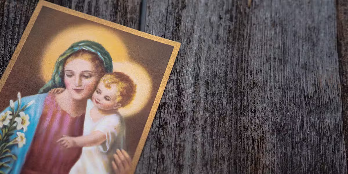 virgin mary, full of grace; prayer card of Mary and Jesus