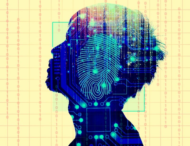 Silhouette of a person with a digital imprint
