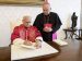 Pope Leo XIV signs his first apostolic exhortation, "Dilexi Te" ("I Have Loved You"), in the library of the Apostolic Palace at the Vatican Oct. 4, 2025, the feast of St. Francis of Assisi.