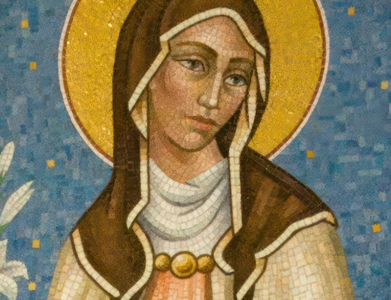 a tile mosaic art piece depicting St. Clare