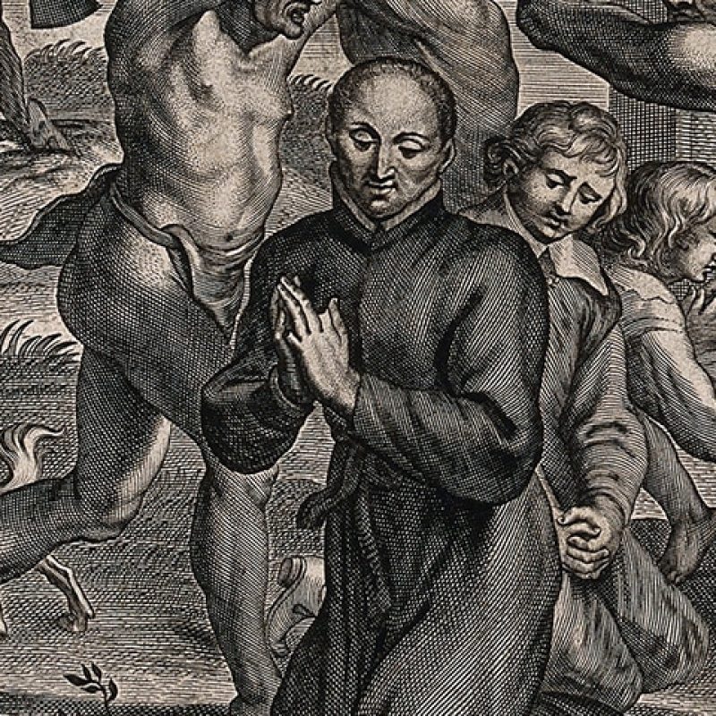 Engraving of Saints Isaac Jogues, Jean de Brébeuf, and Companions
