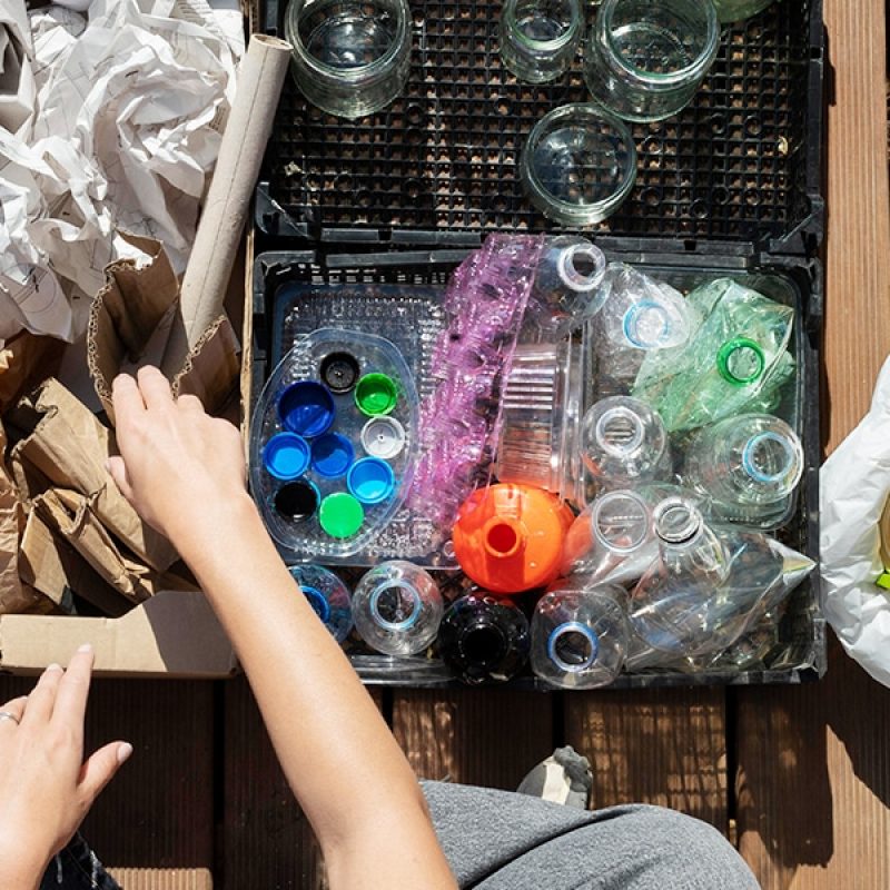 gather the fragments; person repurposing recycled material